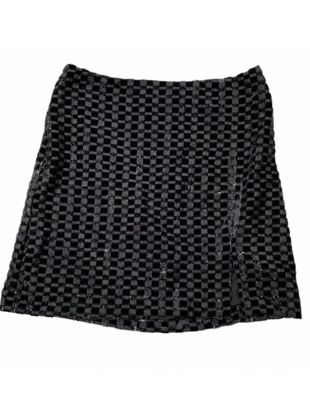 House of Harlow 1960 Metallic Velvet Mini Skirt XS Black Silver Party Holiday
